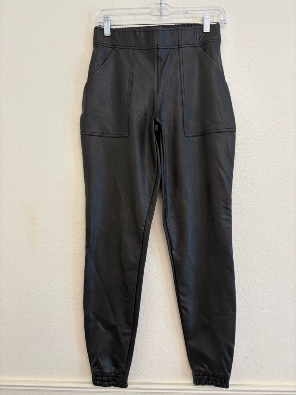 Spanx Faux Leather Jogger Leggings Black S/P High Rise Elastic Waist Women
